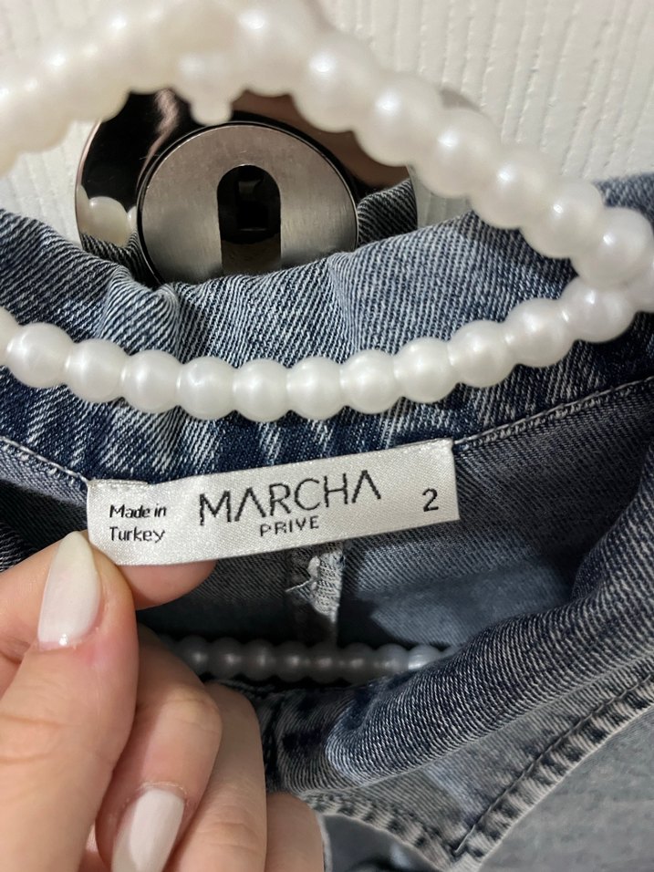 Düğmeli Gri Oversize Denim Ceket - Görsel 2