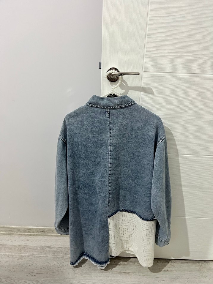 Düğmeli Gri Oversize Denim Ceket - Görsel 3