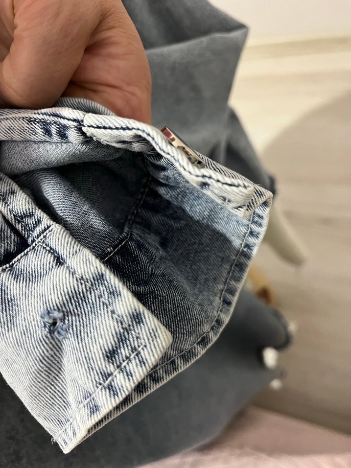 Düğmeli Gri Oversize Denim Ceket - Görsel 4