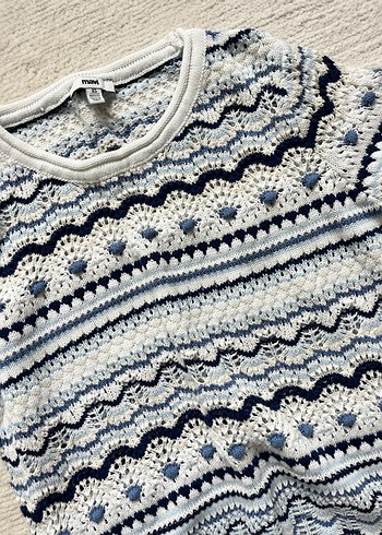 Bohem Gri Beyaz Örgü Kadın Kazak - Görsel 2