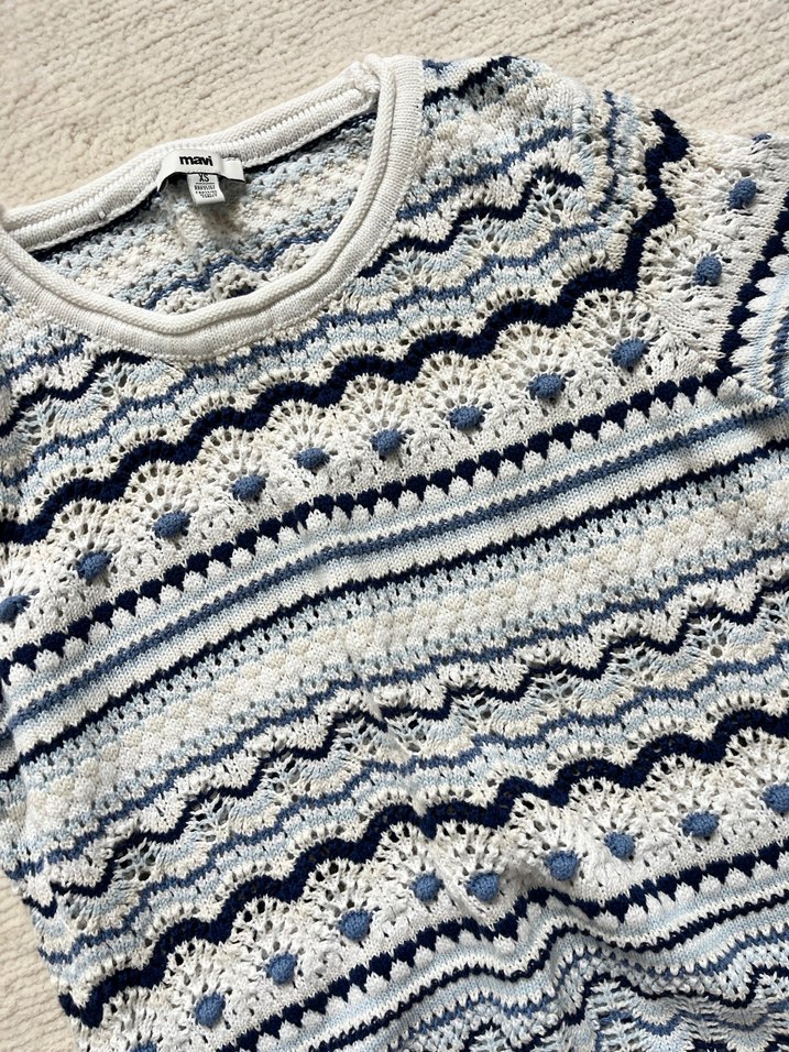 Bohem Gri Beyaz Örgü Kadın Kazak - Görsel 2