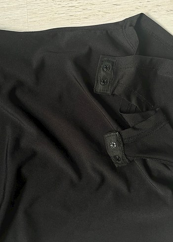 Drapeli Siyah Kadın Bluz - Görsel 2