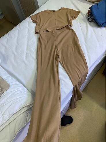 m Beden camel Renk Crop İspanyol paça takım