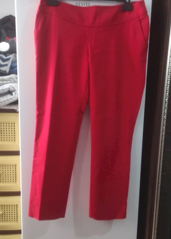 Kemerli Kırmızı Kadın Kumaş Pantolon - Görsel 2