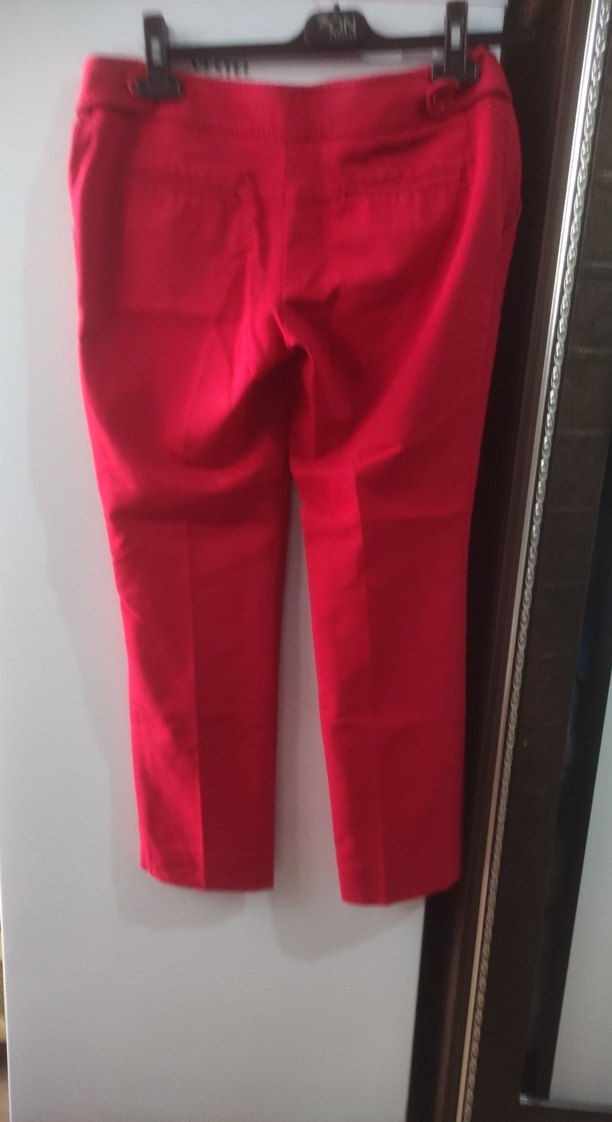 Kemerli Kırmızı Kadın Kumaş Pantolon - Görsel 3