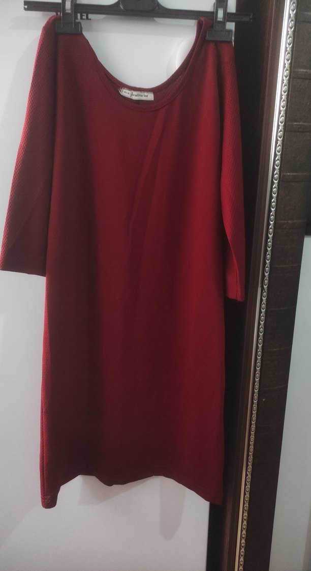 Bordo Kadın Uzun Kollu Triko Elbise - Görsel 2