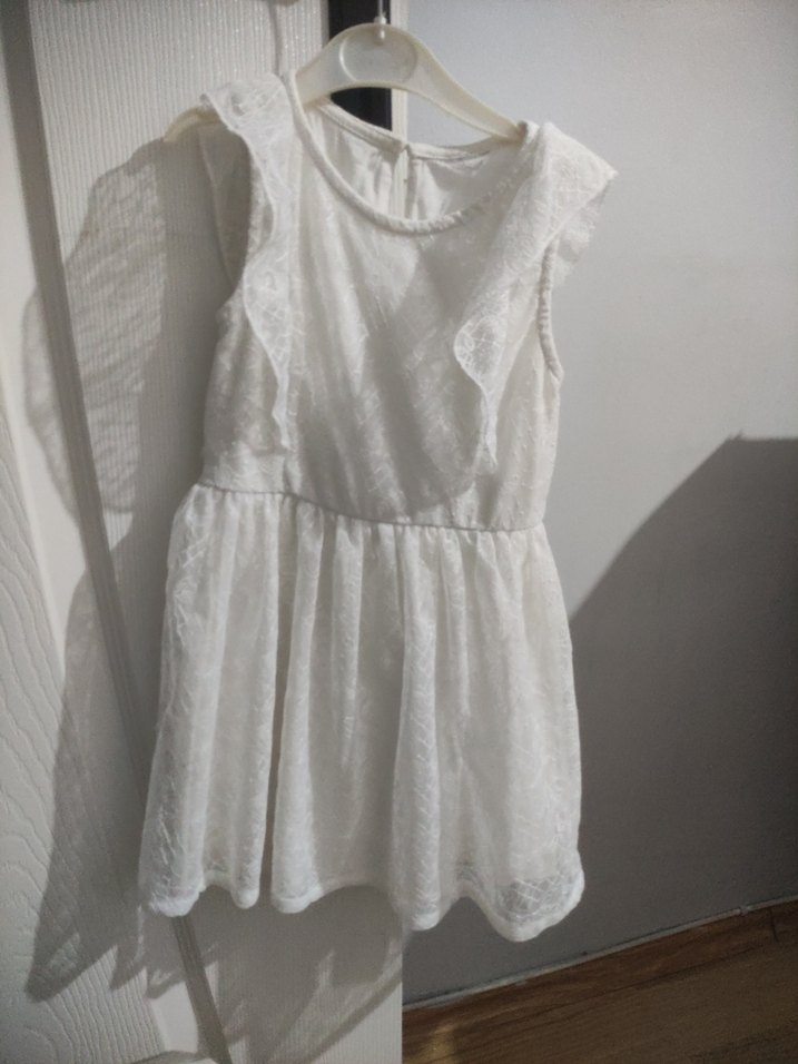 Kız Çocuk Beyaz tul Kolsuz Fırfırlı Elbise - Görsel 2