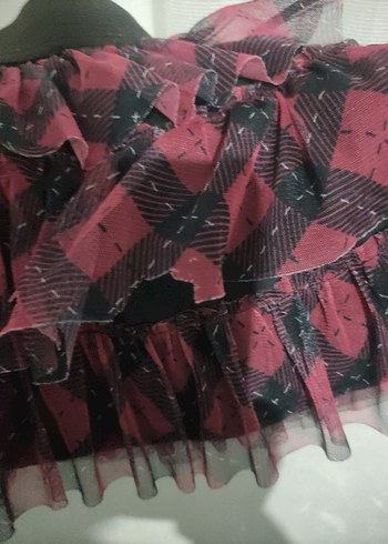 Bordo Bağlama Desenli Fırfırlı Kız Eteği - Görsel 2