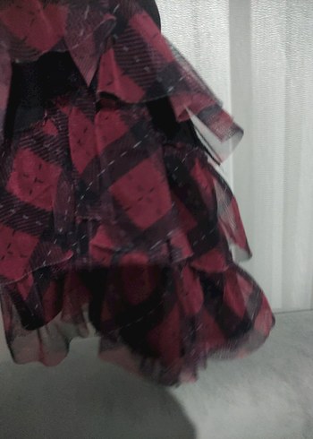 Bordo Bağlama Desenli Fırfırlı Kız Eteği - Görsel 3