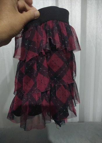 Bordo Bağlama Desenli Fırfırlı Kız Eteği - Görsel 4