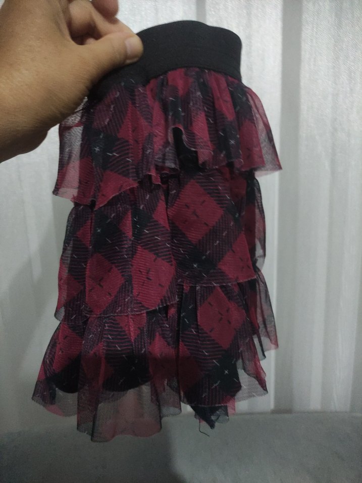 Bordo Bağlama Desenli Fırfırlı Kız Eteği - Görsel 4