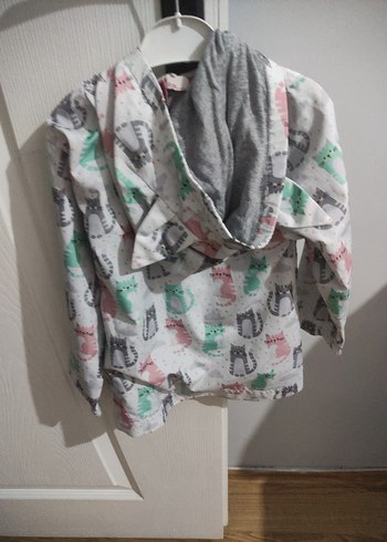 Kız Çocuk Gri Desenli Uzun Kollu yagmurluk - Görsel 4