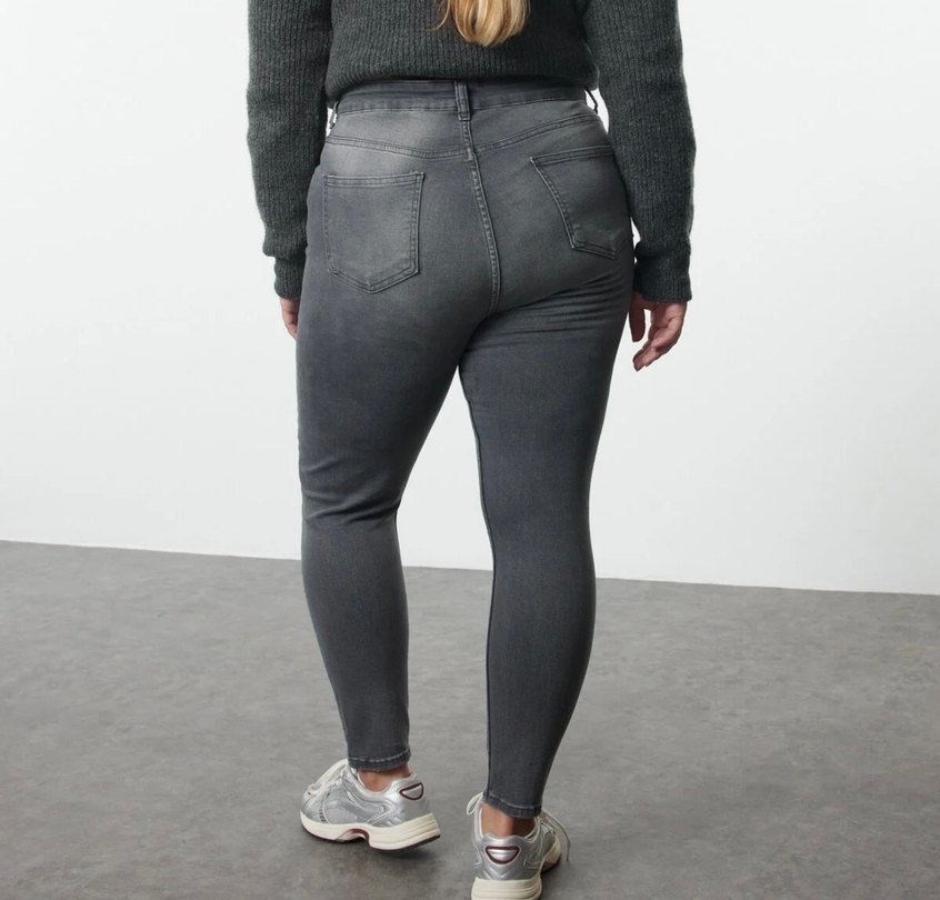 GRİ YÜKSEK BEL SKİNNY JEANS - Görsel 2