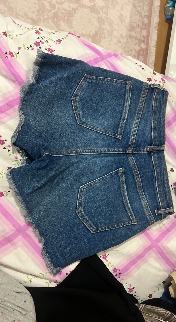 Kadın Mavi Mini Denim Şort - Görsel 4