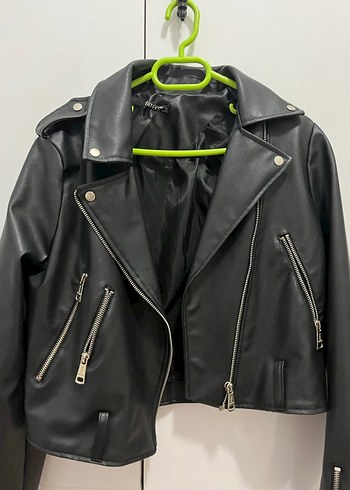 Kadın Siyah Deri Biker Ceket - Görsel 2