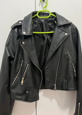 Kadın Siyah Deri Biker Ceket - Görsel 3