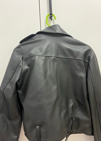 Kadın Siyah Deri Biker Ceket - Görsel 7