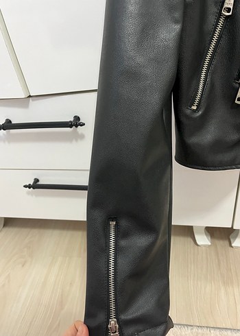 Kadın Siyah Deri Biker Ceket - Görsel 4