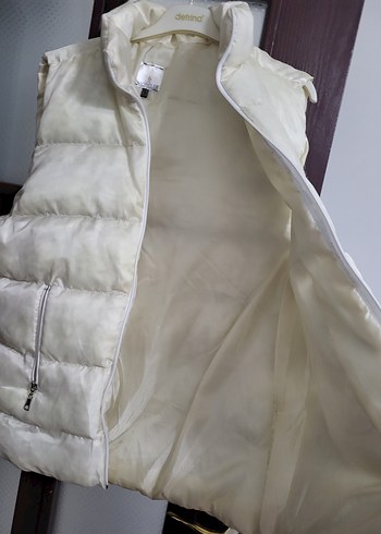 Beyaz Parlak Yüksek Yakalı Erkek Şişme Yelek - Görsel 6