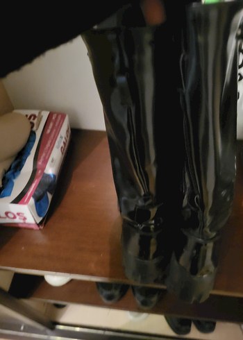 Siyah Deri Dizüstü Gotik Topuklu Çizme - Görsel 5