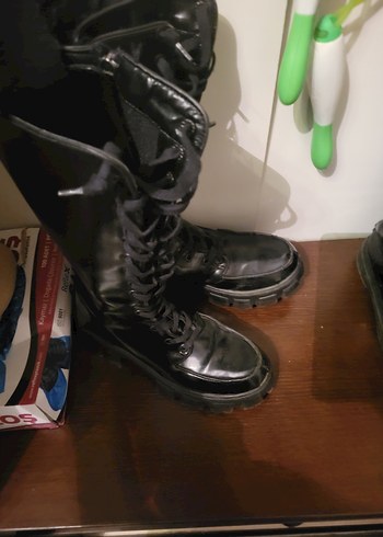 Siyah Deri Dizüstü Gotik Topuklu Çizme - Görsel 4