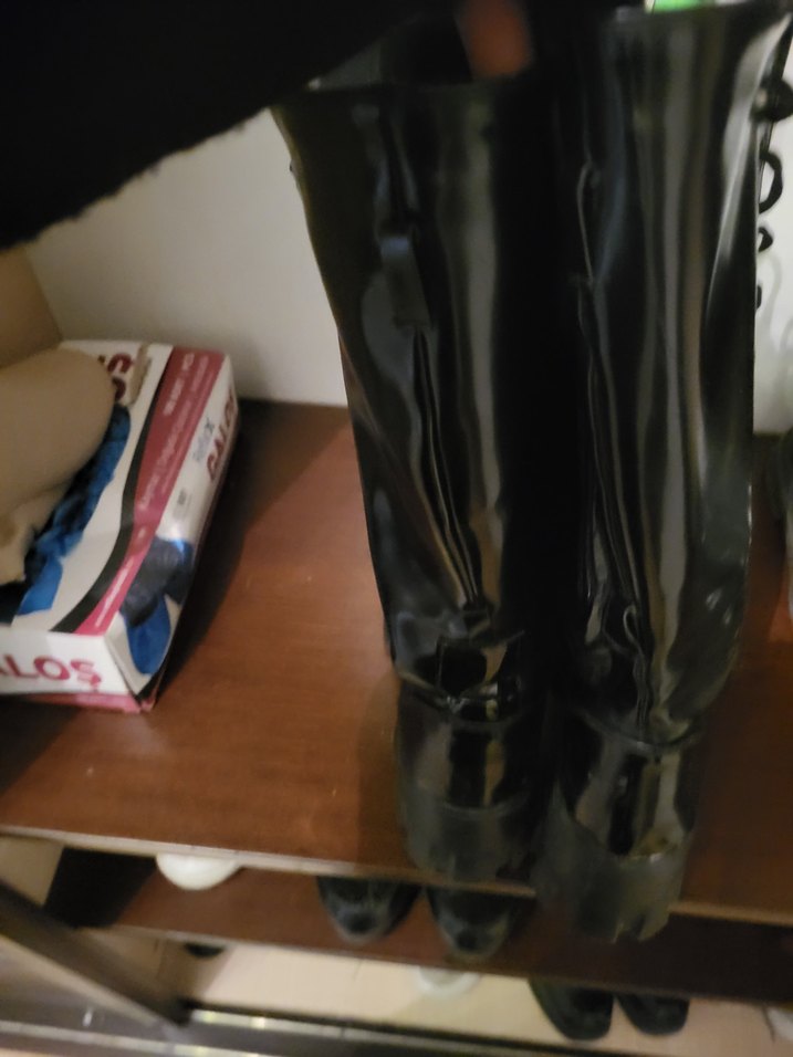 Siyah Deri Dizüstü Gotik Topuklu Çizme - Görsel 5