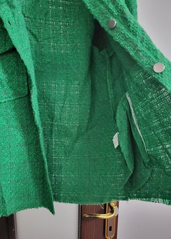 Düğmeli Yeşil Keten Kadın Gömlek sıfır ürün etiketi yok - Görsel 7