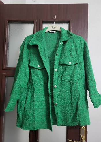 Düğmeli Yeşil Keten Kadın Gömlek sıfır ürün etiketi yok - Görsel 2