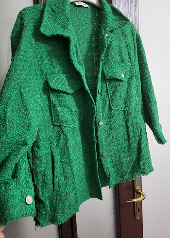 Düğmeli Yeşil Keten Kadın Gömlek sıfır ürün etiketi yok - Görsel 6