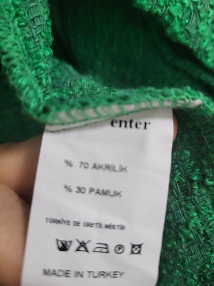 Düğmeli Yeşil Keten Kadın Gömlek sıfır ürün etiketi yok - Görsel 4