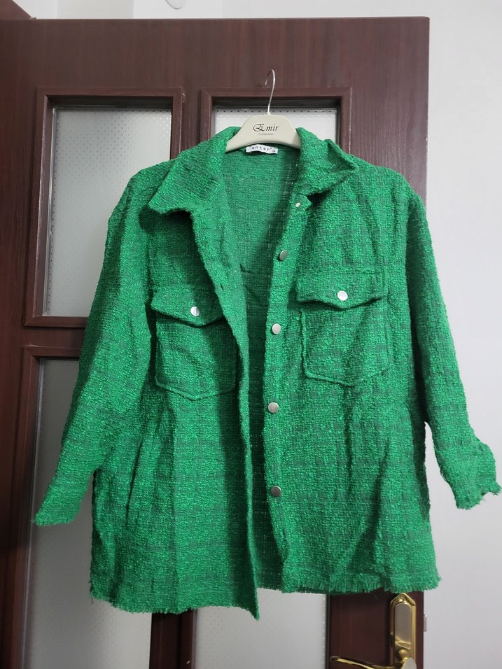 Düğmeli Yeşil Keten Kadın Gömlek sıfır ürün etiketi yok - Görsel 2