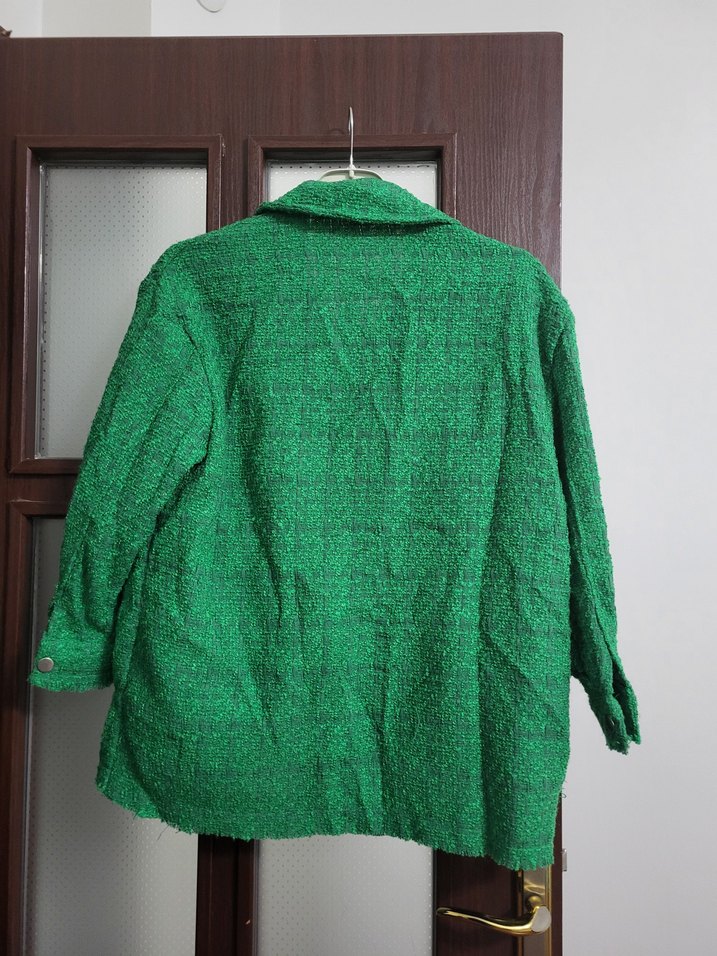 Düğmeli Yeşil Keten Kadın Gömlek sıfır ürün etiketi yok - Görsel 3