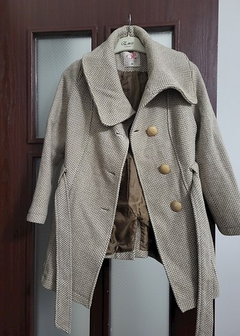 Koton marka Düğmeli Bej Midi Kadın Yün Kaban - Görsel 10