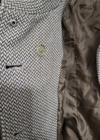 Koton marka Düğmeli Bej Midi Kadın Yün Kaban - Görsel 8