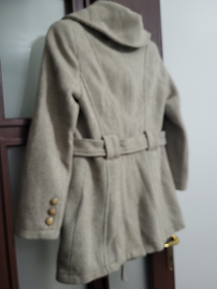 Koton marka Düğmeli Bej Midi Kadın Yün Kaban - Görsel 2