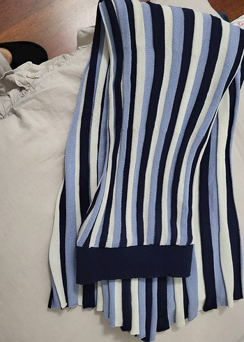 Mavi Çizgili ince triko Uzun Kadın Etek - Görsel 6