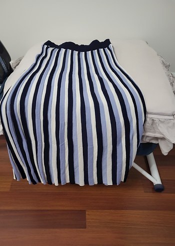 Mavi Çizgili ince triko Uzun Kadın Etek - Görsel 5