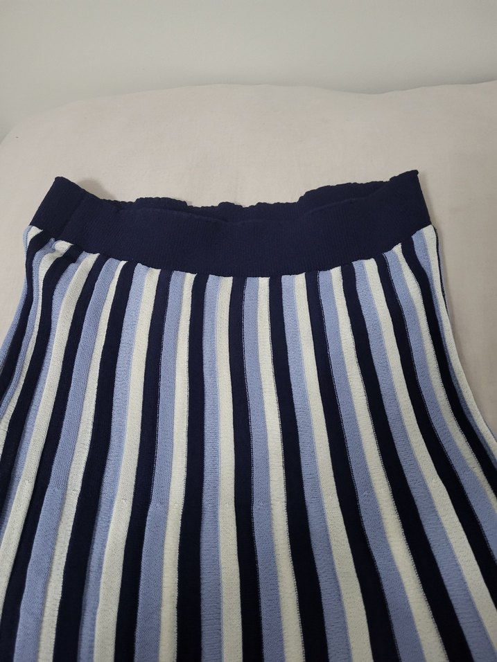 Mavi Çizgili ince triko Uzun Kadın Etek - Görsel 3