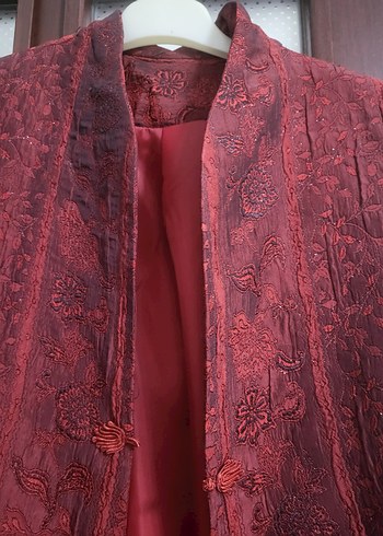 Bordo Düğmeli Uzun Kadın Klasik Ceket - Görsel 5