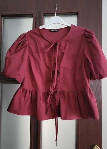 Defacto Bordo  Bluz Düğmeli Kısa Kollu - Görsel 5