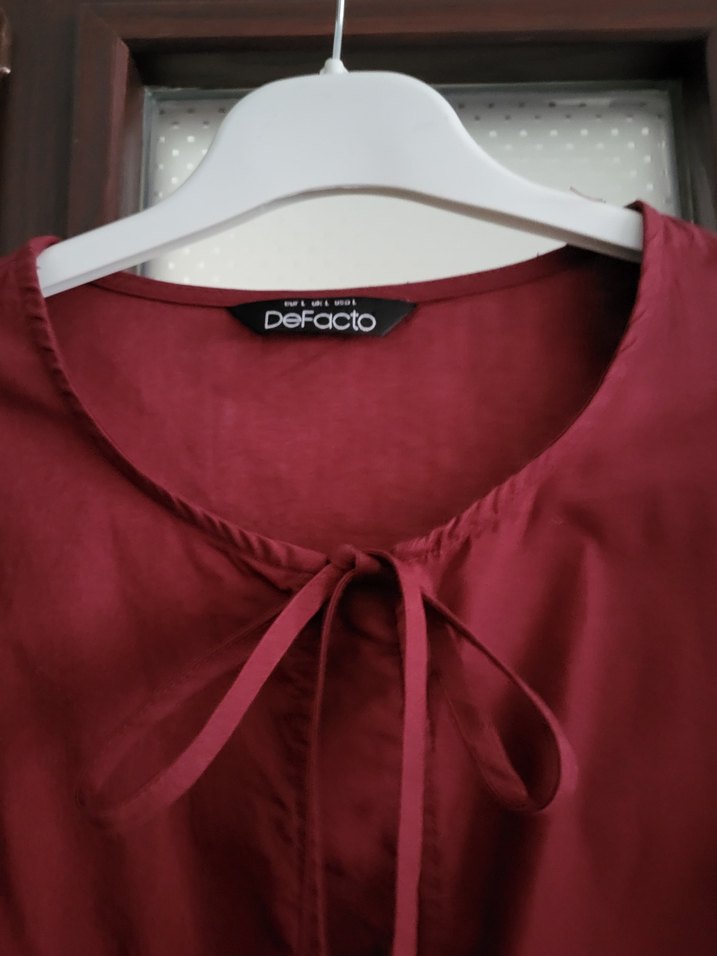 Defacto Bordo  Bluz Düğmeli Kısa Kollu - Görsel 3