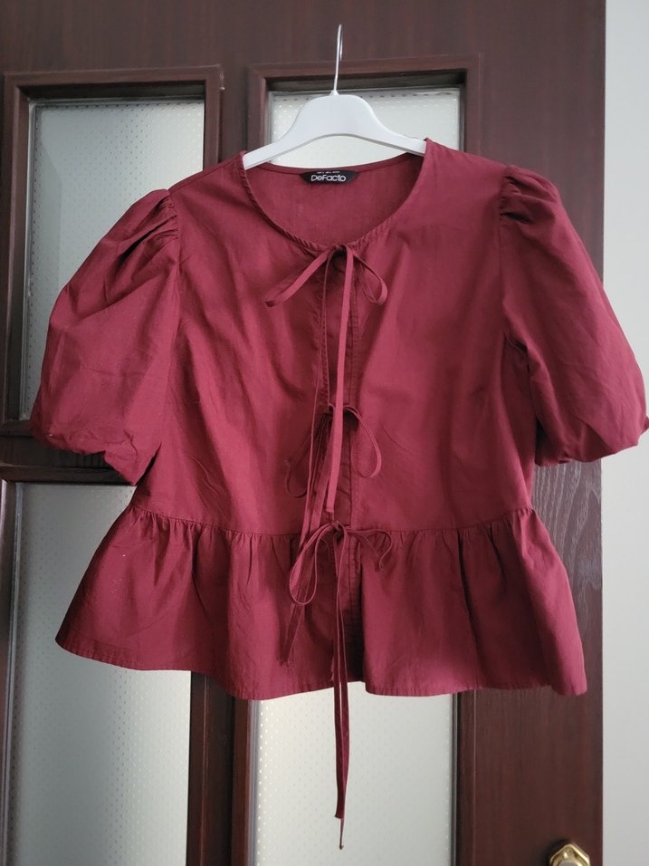 Defacto Bordo  Bluz Düğmeli Kısa Kollu - Görsel 5