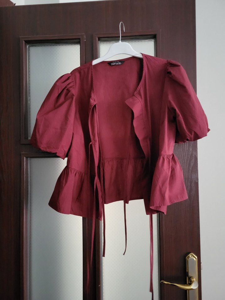 Defacto Bordo  Bluz Düğmeli Kısa Kollu - Görsel 4