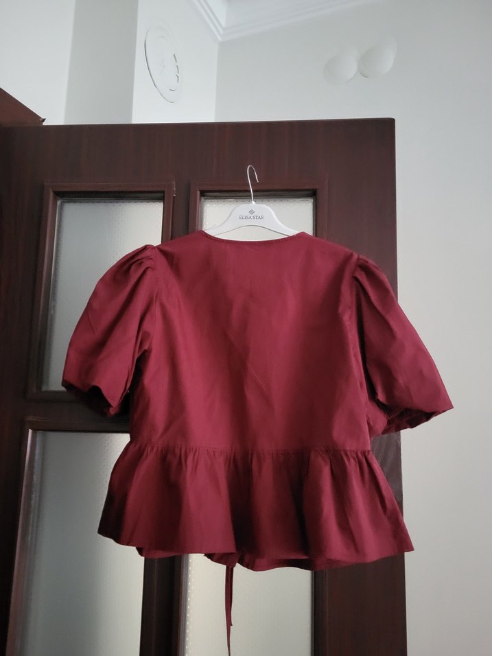 Defacto Bordo  Bluz Düğmeli Kısa Kollu - Görsel 2