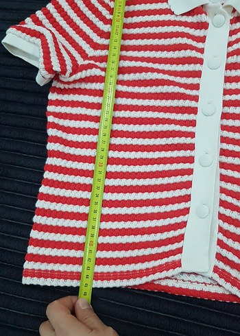 Kısa Kollu Örgü Kırmızı Mini Gömlek - Görsel 4