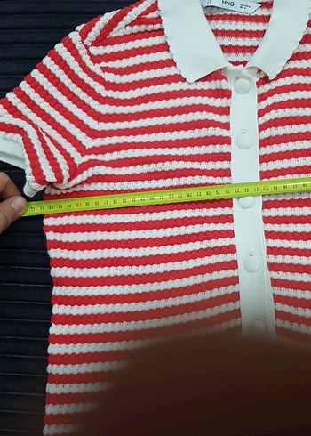 Kısa Kollu Örgü Kırmızı Mini Gömlek - Görsel 3