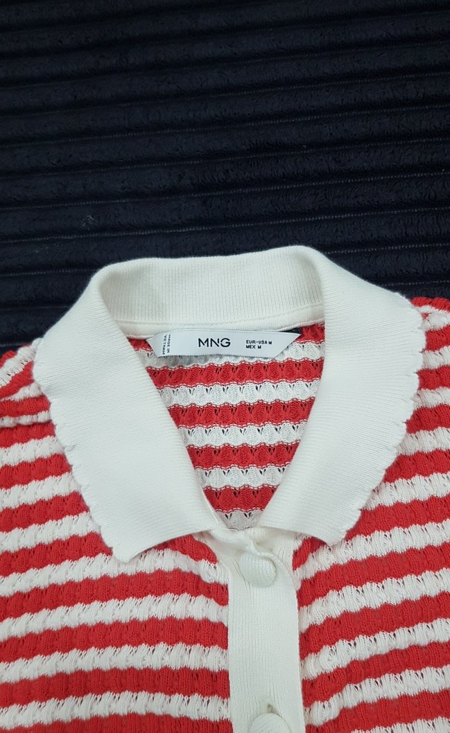 Kısa Kollu Örgü Kırmızı Mini Gömlek - Görsel 2