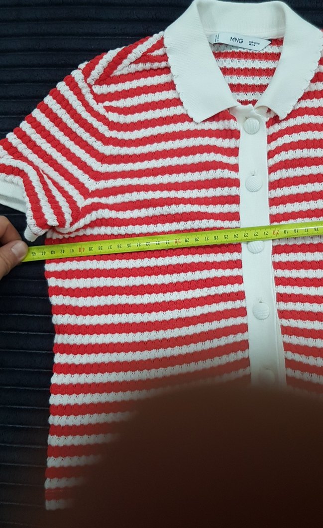 Kısa Kollu Örgü Kırmızı Mini Gömlek - Görsel 3