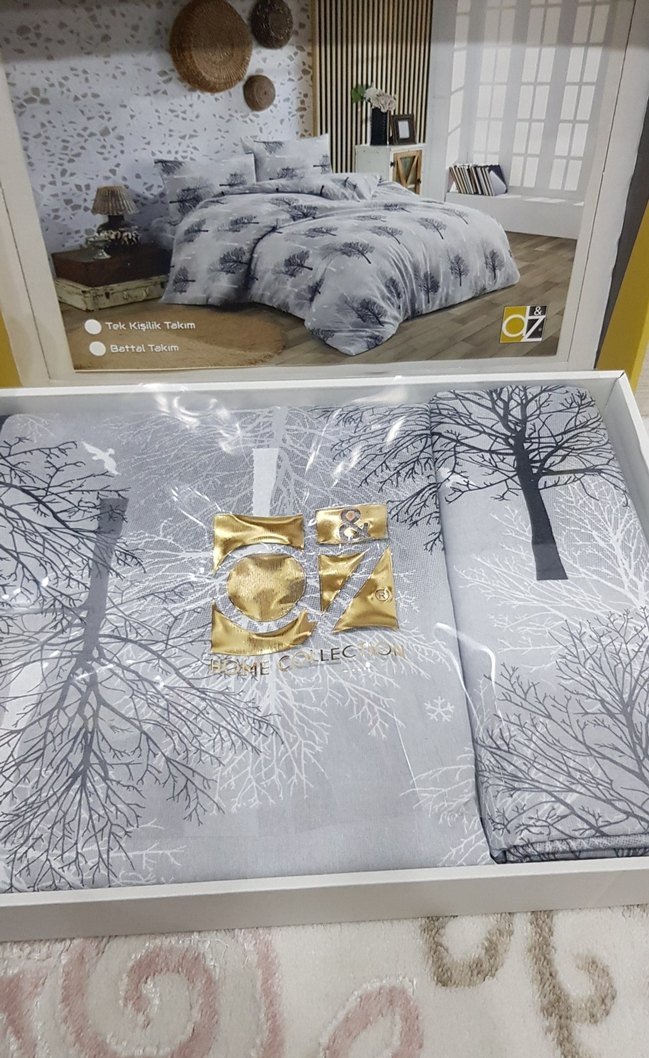 Gri Ağaç Desenli Çift Kişilik Nevresim Takımı - Görsel 2