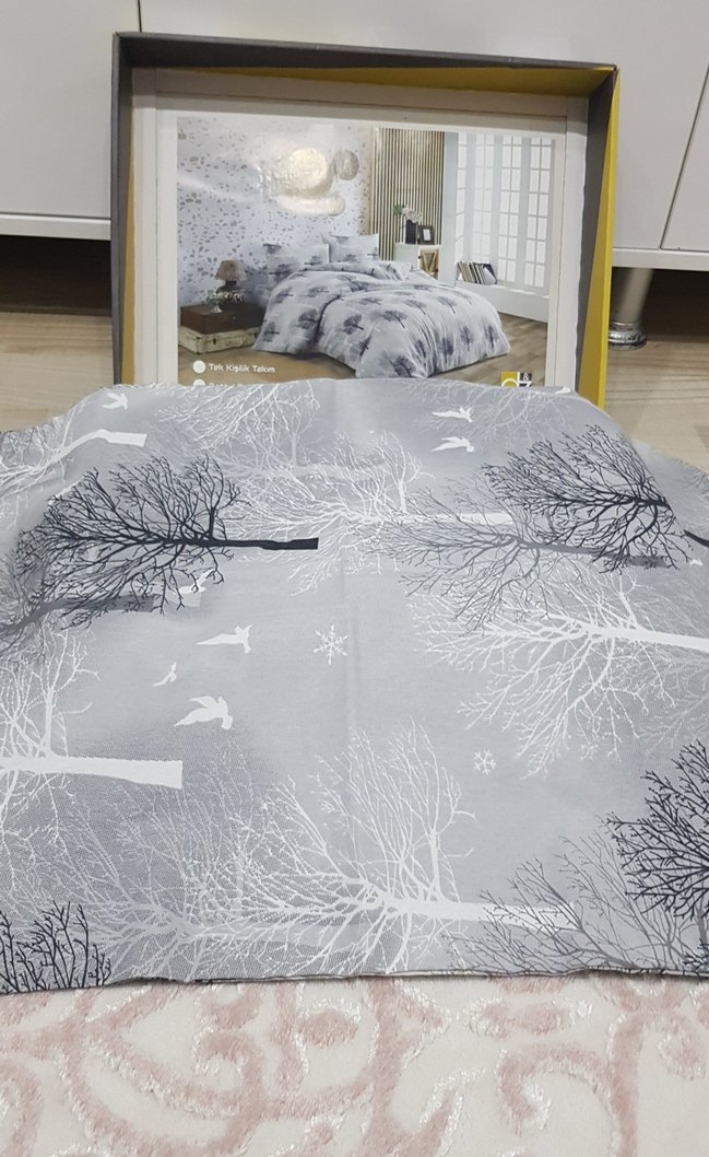 Gri Ağaç Desenli Çift Kişilik Nevresim Takımı - Görsel 3